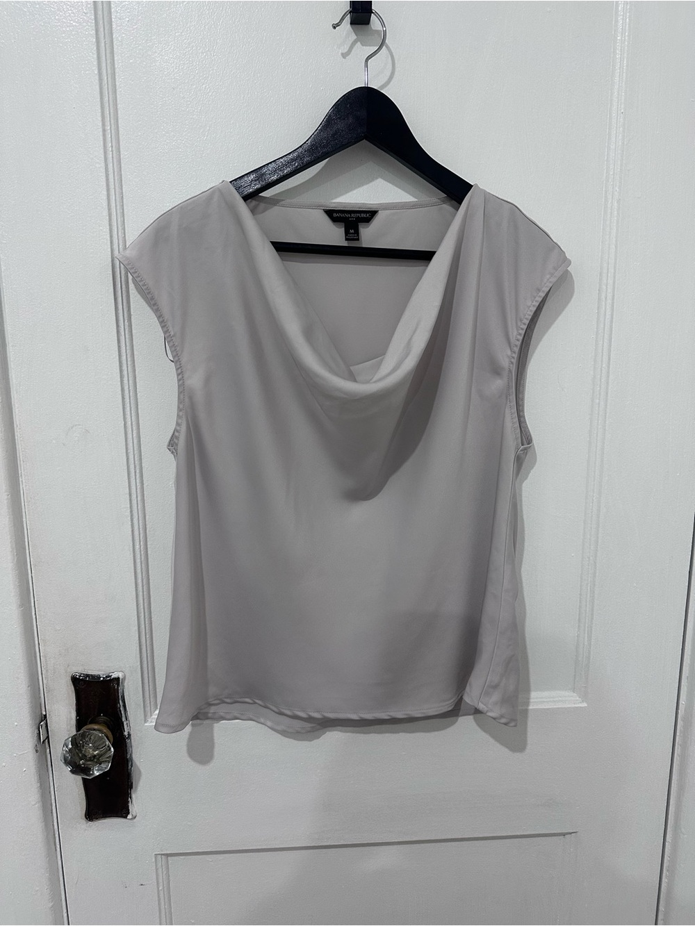 Banana Republic Blouse Dove Gray Cowl Neck Cap Sleeve Top Sz M
